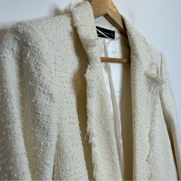 Zara Boucle Cream Blazer Jacket Pearl Buttons - Picture 6 of 10